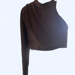 Zara brown Satin texture one long sleeve top S